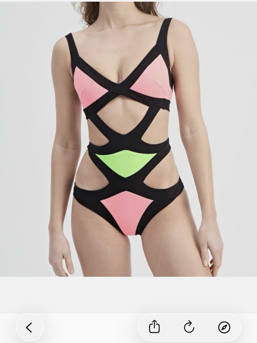 Kids One Piece Cutout Swimsuit in Pink and Lime with Black Trim